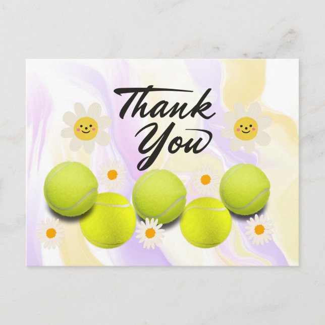 Tennis ball with white daisy flower thank you post postcard (Front)