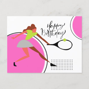 Tennis ball with Woman player birthday Postcard