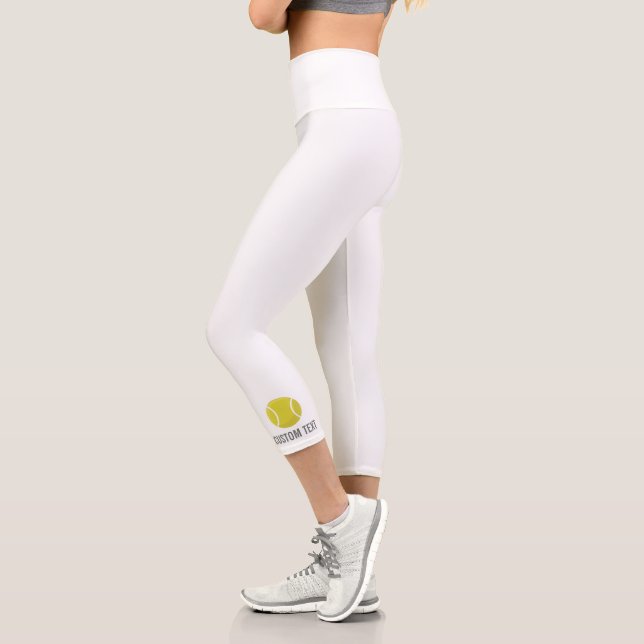 Tennis Balls, All White Club Tennis Custom Text Capri Leggings (Left)