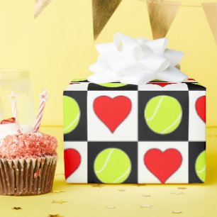 Tennis Balls and Hearts Tennis Player Team Party Wrapping Paper