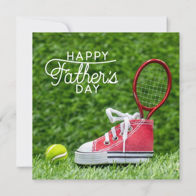 Tennis balls and racket Happy Father's Day Holiday Card (Front)