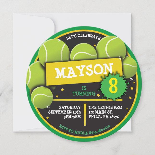 TENNIS BALLS GREEN Birthday Party Invitation (Front)