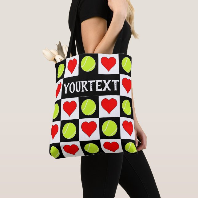 Tennis Balls & Hearts Custom Tennis Team Sports Tote Bag (Close Up)