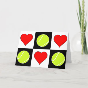 Tennis Balls & Hearts Cute Chequered Greeting Card