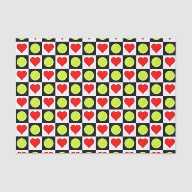 Tennis Balls & Hearts Pattern Tissue Paper (Front)