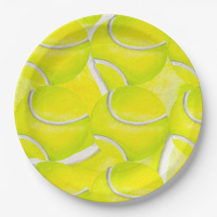 Tennis balls on yellow background for party  paper plate