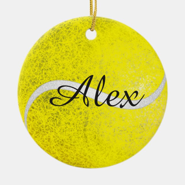 Tennis balls personalised name ceramic tree decoration (Front)