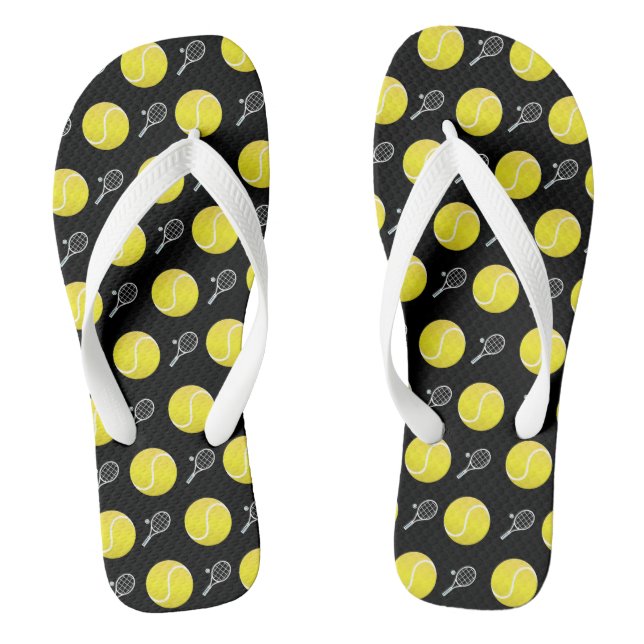 Tennis Balls & Rackets Simple Sport Themed Design Flip Flops (Footbed)
