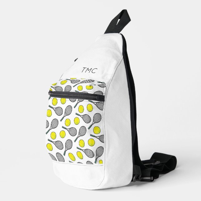 Tennis Balls Racquets Pattern INITIALS Sports Fun Sling Bag (Right Corner)