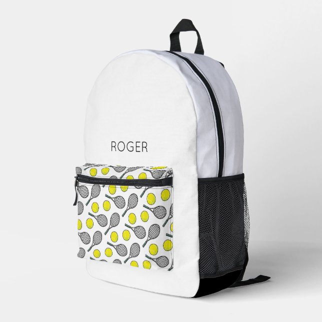 Tennis Balls Racquets Pattern NAME Sports Fun Printed Backpack (Back Corner Right)