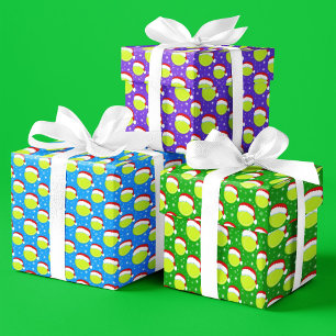Tennis Balls Santa's Hat & Snowflakes Colourful Wrapping Paper Sheet
