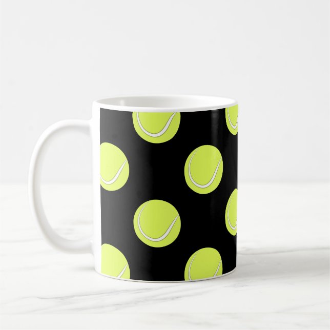 Tennis Balls Seamless Pattern on Black Background  Coffee Mug (Left)