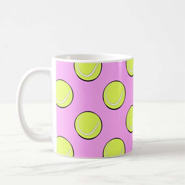 Tennis Balls Seamless Pattern on Pink Background  Coffee Mug (Left)
