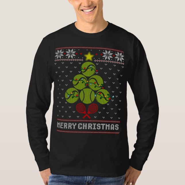 Tennis Balls Tree Merry Christmas Ugly Sweater (Front)
