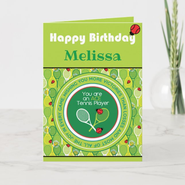 Tennis Birthday Card, customisable Card (Front)