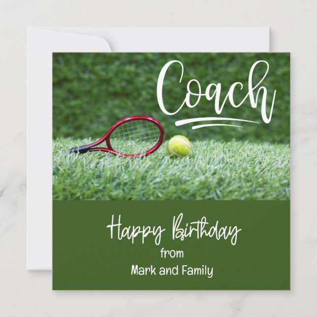 Tennis  Birthday Card with ball for Coach (Front)