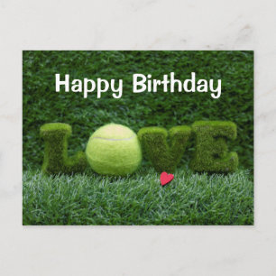 Tennis Birthday card with LOVE on green grass