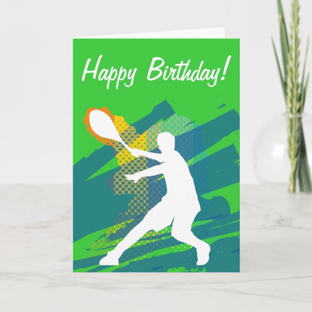 Tennis Birthday card with silhouette of player (Front)