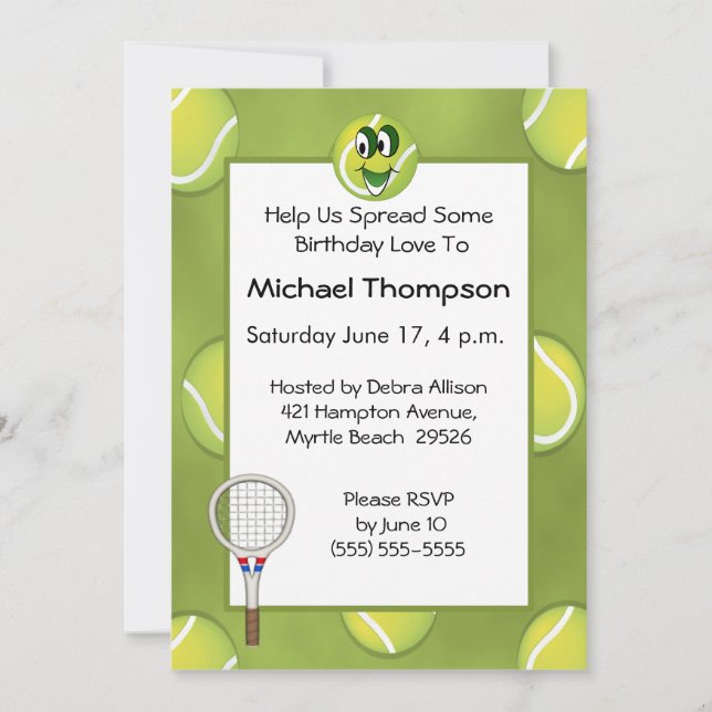 Tennis Birthday Invitations (Front)