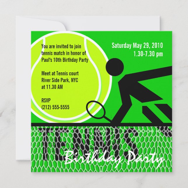 Tennis Birthday Party Invitation (Front)