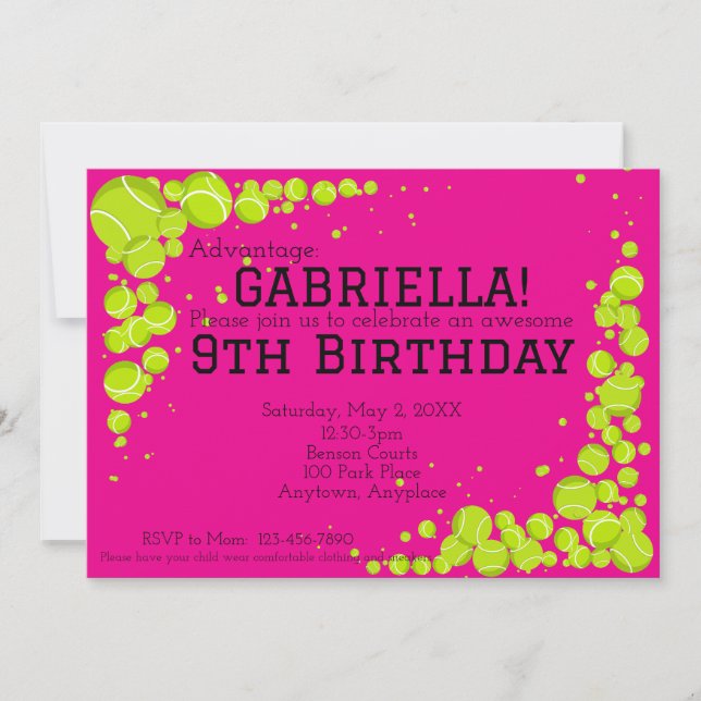 Tennis Birthday Party Invitation (Front)