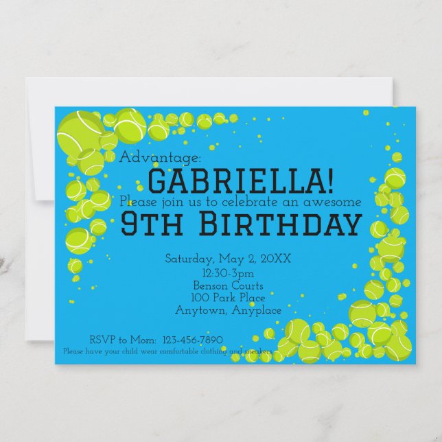 Tennis Birthday Party Invitation (Front)