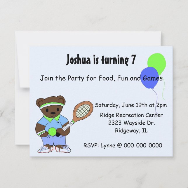 Tennis Birthday Party Invitations (Front)
