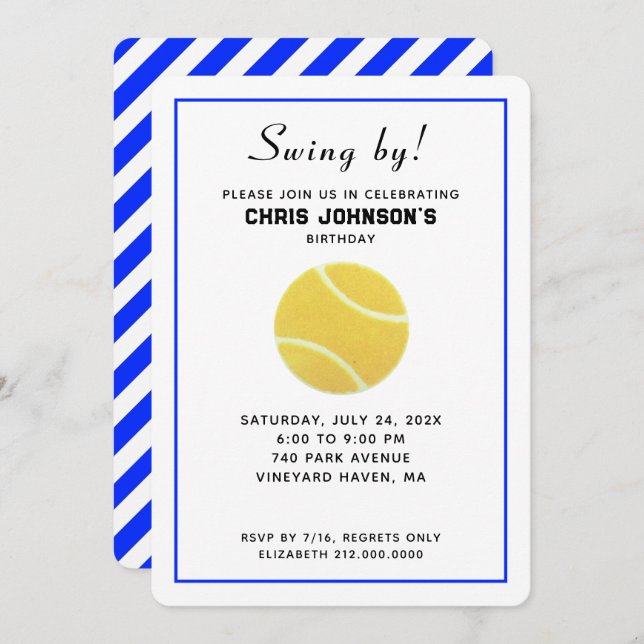 Tennis Birthday Party Invitations (Front/Back)