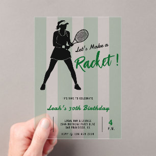 Tennis Birthday Party Make a Racket Green Striped Acrylic Invitations