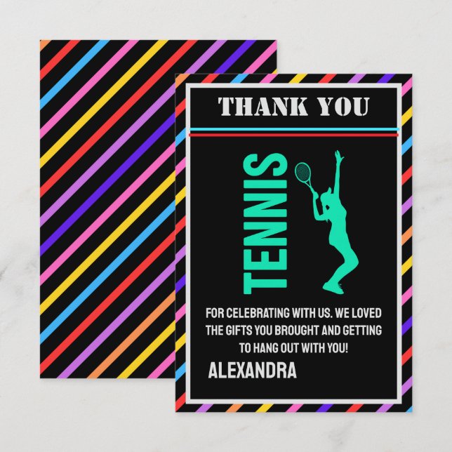 Tennis Birthday Party, Tennis Girl Player  Thank You Card (Front/Back)