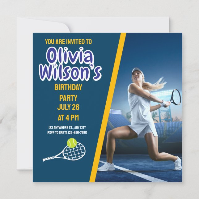 Tennis Birthday Party, Tennis Player Girl  Invitat Invitation (Front)
