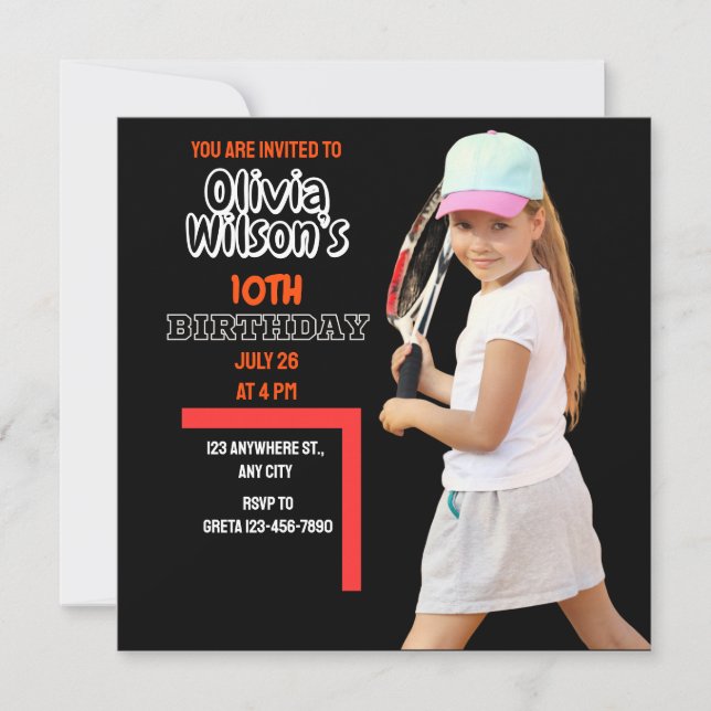 Tennis Birthday Party, Tennis Player Girl   Invitation (Front)