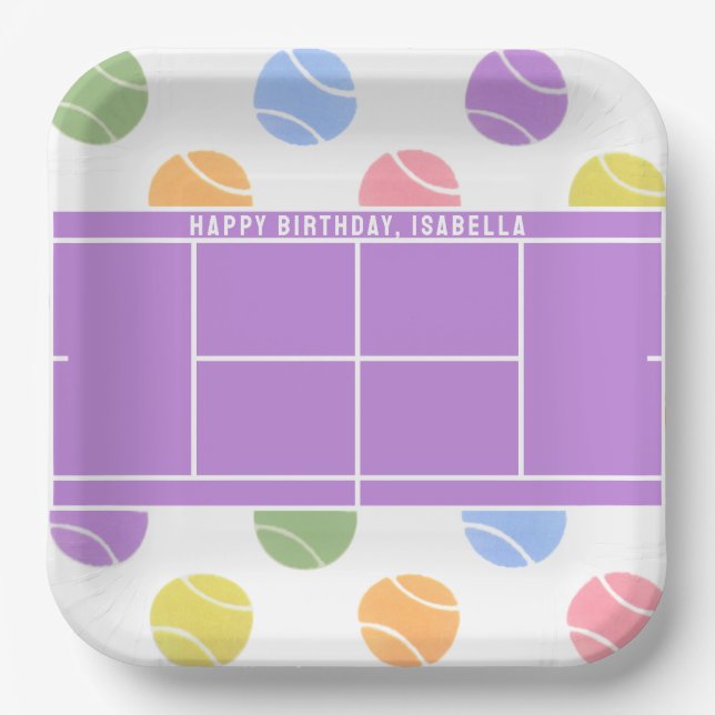 Tennis Birthday Personalised Paper Plates (Front)