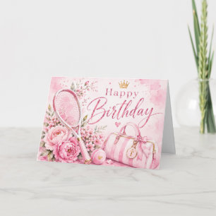 Tennis Birthday Pink Themed for Woman Player Card
