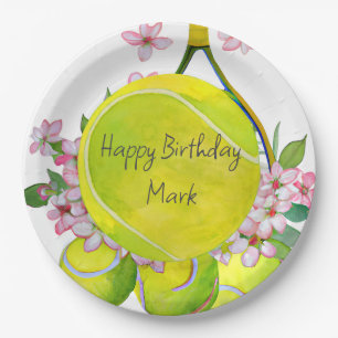 Tennis Birthday Player Party  Watercolor  Paper Plate