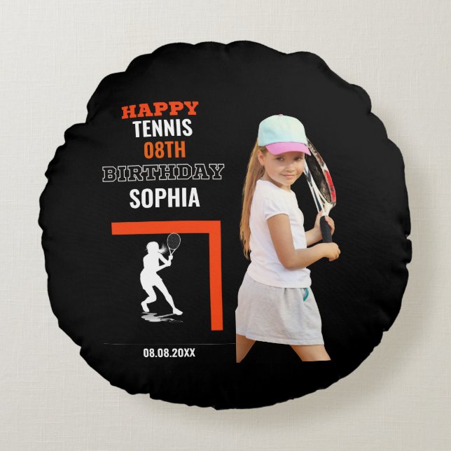 Tennis Birthday, Tennis Girl Player Backdrops Round Cushion (Front)