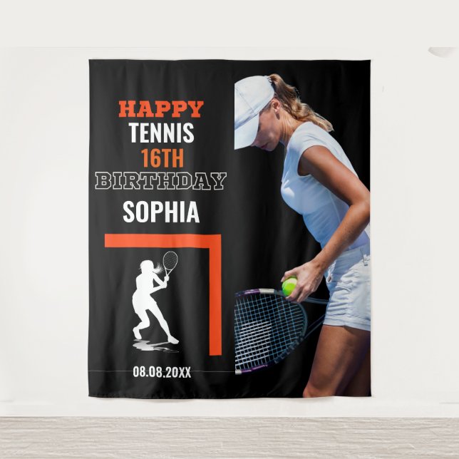 Tennis Birthday, Tennis Girl Player Backdrops Tapestry (Front)