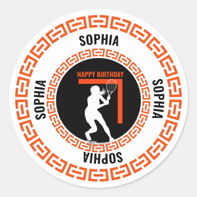 Tennis Birthday, Tennis Girl Player  Classic Round Sticker (Front)