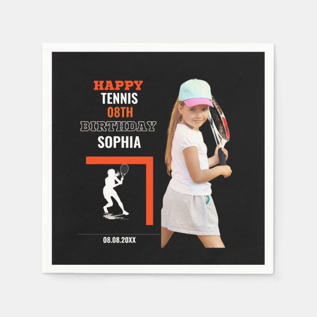 Tennis Birthday, Tennis Girl Player  Napkin (Front)