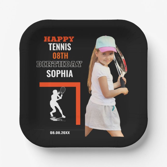 Tennis Birthday, Tennis Girl Player  Paper Plate (Front)