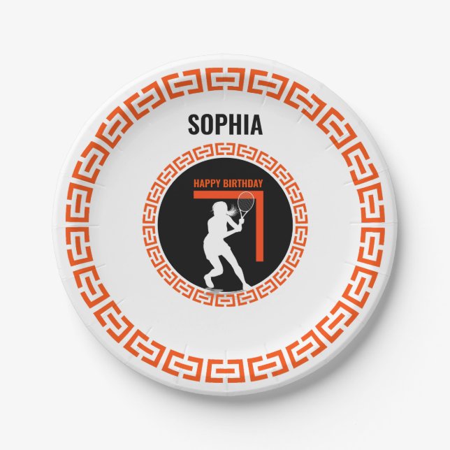 Tennis Birthday, Tennis Girl Player  Paper Plate (Front)