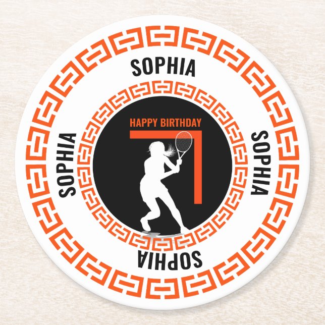 Tennis Birthday, Tennis Girl Player  Round Paper Coaster (Front)