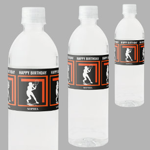 Tennis Birthday, Tennis Girl Player  Water Bottle Label