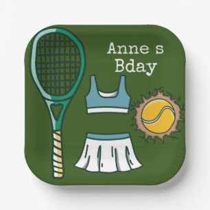 Tennis  Birthday  tennis  player with racket  Paper Plate