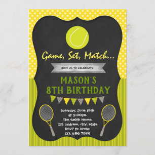 Tennis birthday theme party invitation