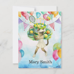 Tennis birthday themed for Siamese Cat lovers Postcard