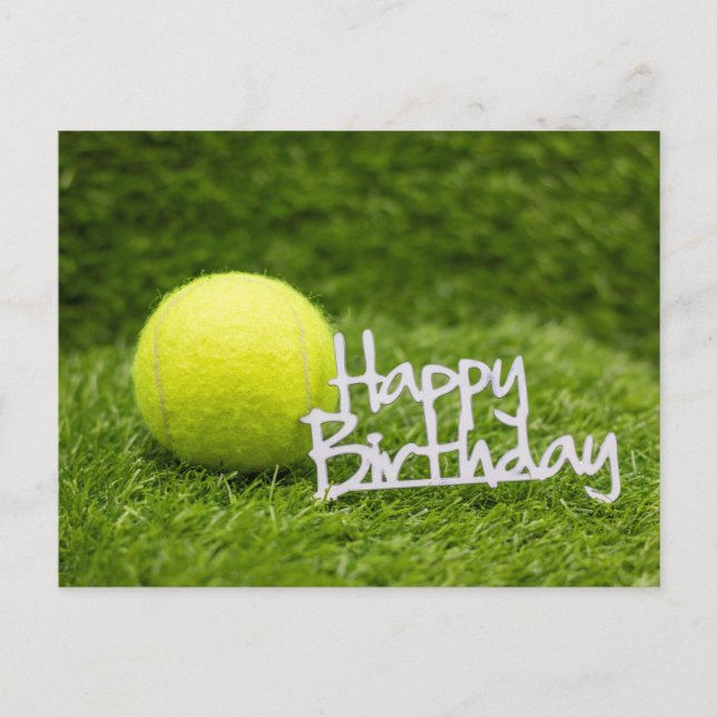 Tennis birthday with ball on green grass card (Front)
