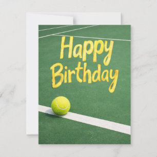 Tennis Birthday with ball on the green court Card
