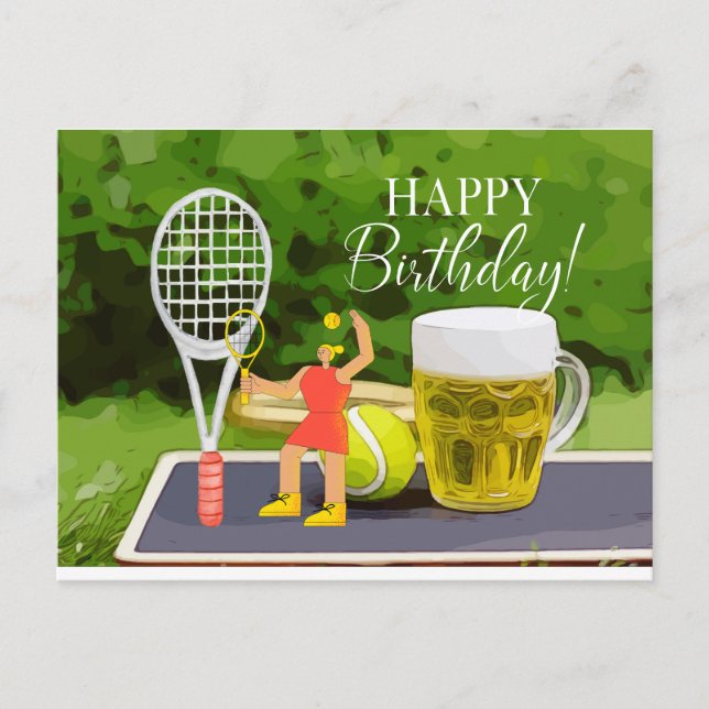 Tennis Birthday with Beer and ball racket for Mum  Postcard (Front)