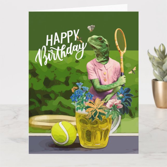 Tennis Birthday with Beer and ball racket on green Card (Small Plant)